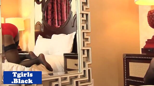 Gorgeous Ebony Tgirl with Big Tits & Booty: Solo Masturbation & Tugging!