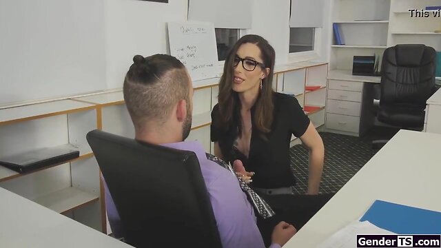 Chesty she-male manager analed by employee