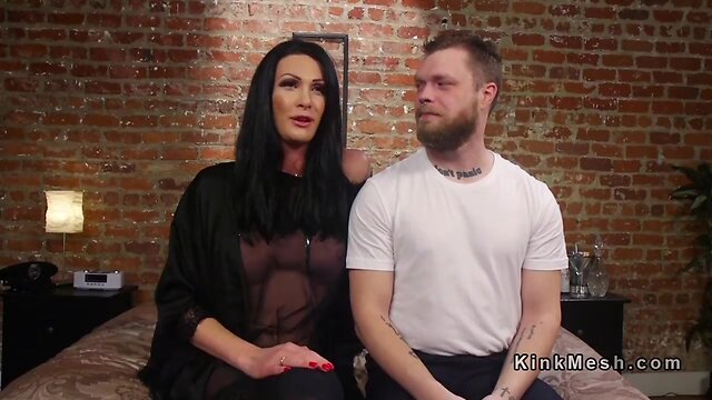 Chesty tgirl anal bangs officer in bed