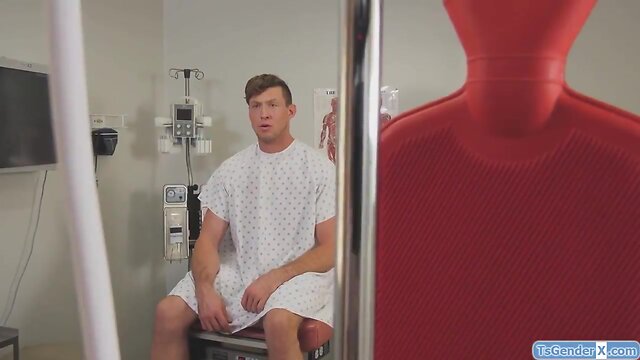 Chesty shemale nurse lena moon barebacks a guy