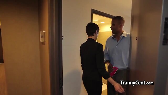 Fucking shorthaired chesty tgirl