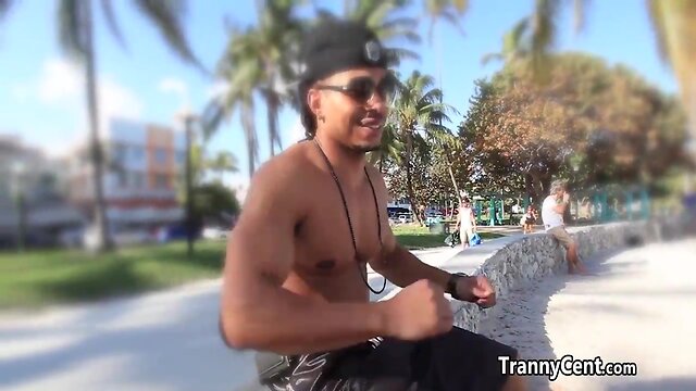 Black ladyboy surprised with giant pecker