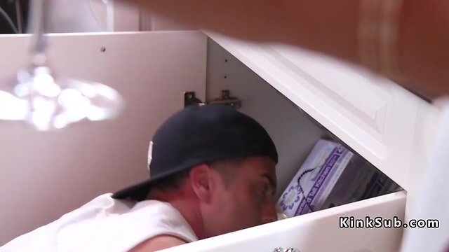 Chesty brunette tran anal fucks plumber