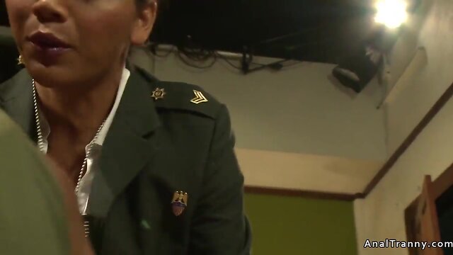 Large breast transvestite agent bangs two males