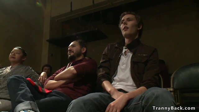 Ebony she-male bodybuilder anal fucks fan