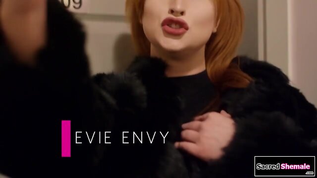 Chesty trans evie envy bangs a fleshlight and gets barebacked