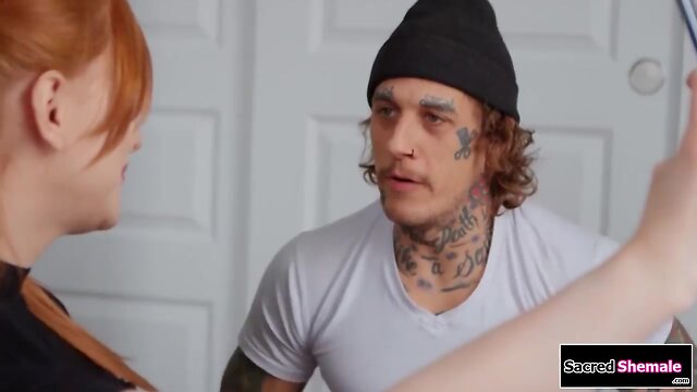 Chesty trans evie envy bangs a fleshlight and gets barebacked