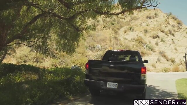 Excited ladyboy crystal m drilled so deep in butthole so hard in a guys car