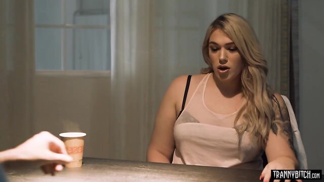 Officer anal hammered by a huge titted blond tran