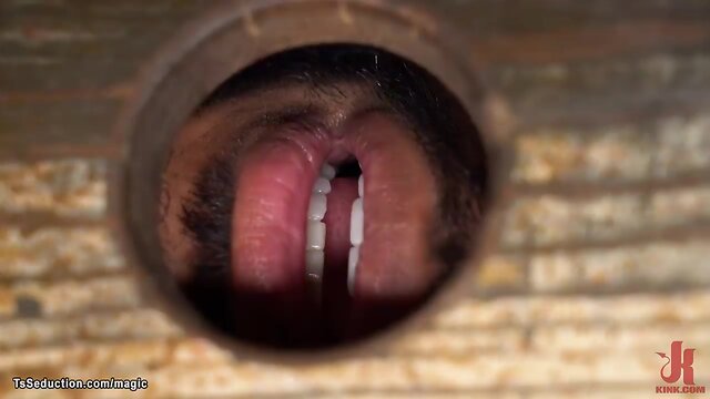 Massive penis transsexual anal fucks bound ebony man