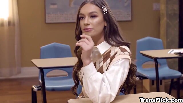 -trans teacher cant help but let these eroused teens fuck with her