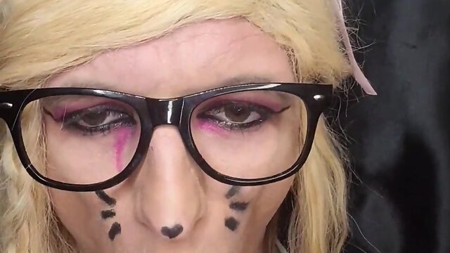 Crossdresser puts in some serious deepthroat training