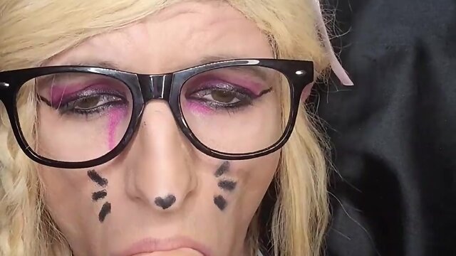 Crossdresser puts in some serious deepthroat training