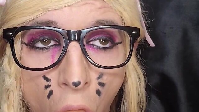 Crossdresser puts in some serious deepthroat training