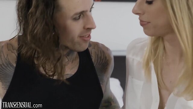 Transsensual casey kisses comforted by lovers penis