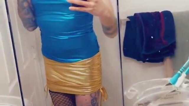 Cute transvestite gets excited after clubbing