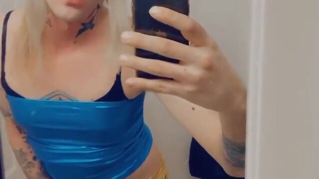 Cute transvestite gets excited after clubbing