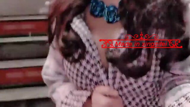 Sexy chinese ts xingzifei in shiny ebony silk stockings shaking schlong