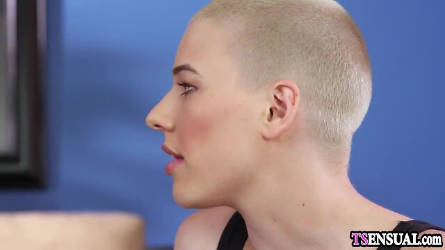 Sultry blond ladyboys hard penis hammered a excited teens pussy