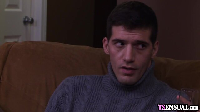 Sultry latino t-girl anal drilled by a shy guys hard cock