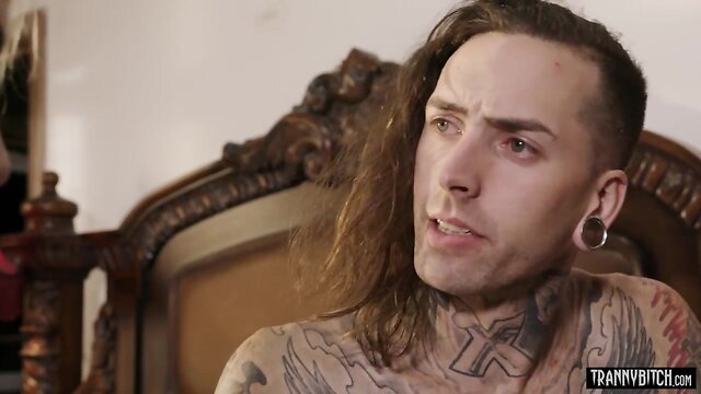 Blond skinny transvestite pounded in the butt by an emo guy