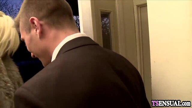 Sultry blond transsexual anal drilled by an angry boyfriend