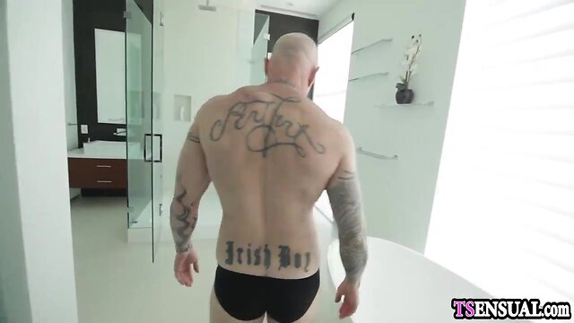 Guy with pussy pounded by a two trannies with enormous boobs