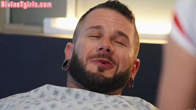 Uniformed trans nurse riding condomless penis in couple