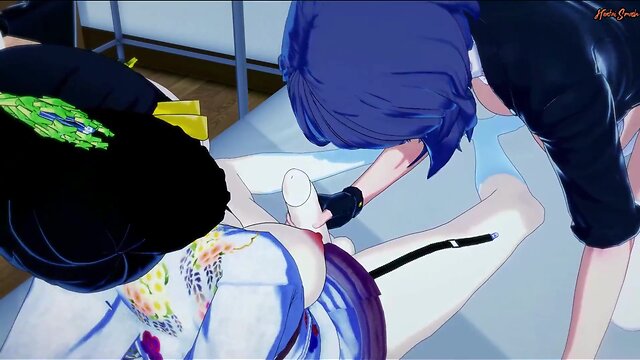 Futa motoko kusanagi plays with a geisha's chick penis - ghost in the shell