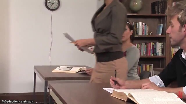 Chesty t-girl student fucking man