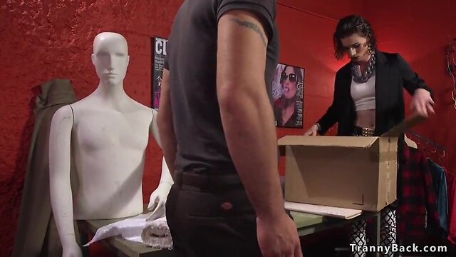 Hard bodied transsexual anal fucks delievry man