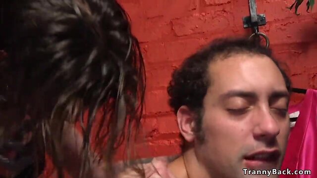 Hard bodied transsexual anal fucks delievry man