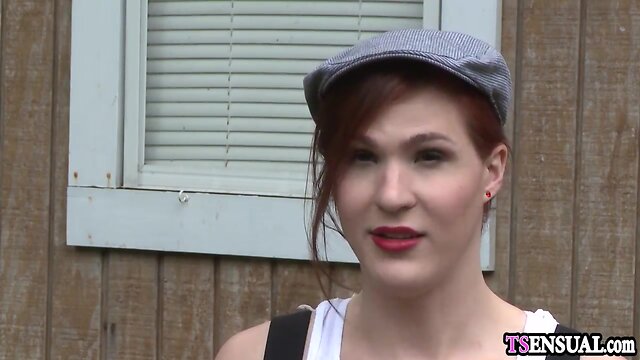 Redhead ladyboy anal drilled by a slim trannies hard schlong