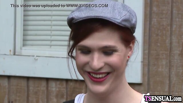 Redhead ladyboy anal drilled by a slim trannies hard schlong