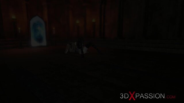 3d sexy dickgirl satanic witch fucks a young brunette the dark castle