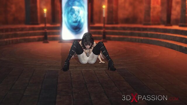 3d sexy dickgirl satanic witch fucks a young brunette the dark castle