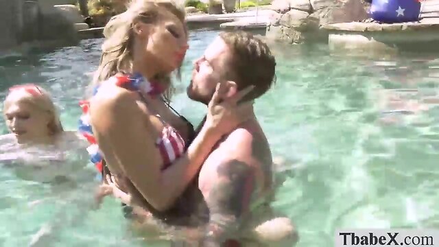 Chesty transsexual babes delight raw anal debauch at a pool party