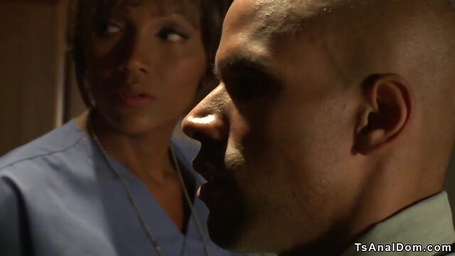 Ebony tgirl doctor anal fucks ebony soldier