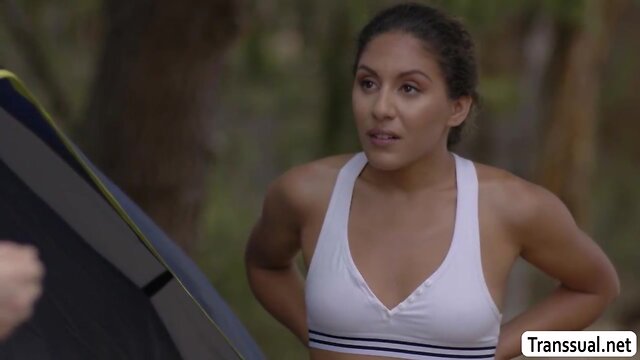 Sexy t-girl barebacked by stranger in woods