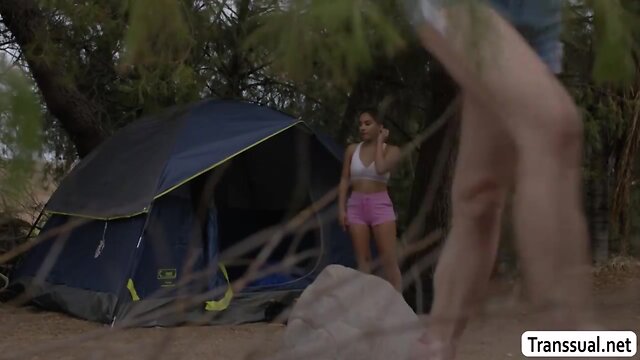 Sexy t-girl barebacked by stranger in woods