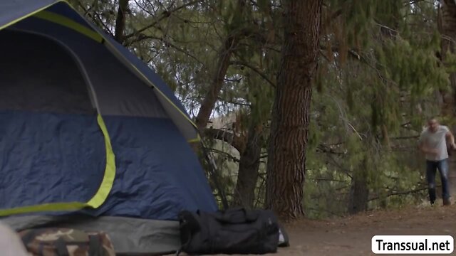 Sexy t-girl barebacked by stranger in woods