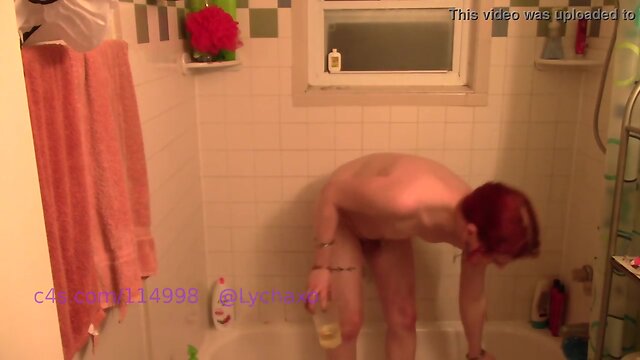 Transvestite lycha rose drinks a pee enema