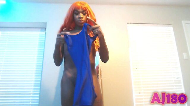 Aj180: ebony barbie showing brick in girl got bulge