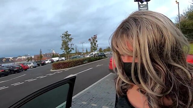 Kelly crossdresser eroused carpark wank in ebony velvet dress stockings