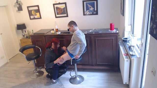 Cocksucking at the bar turns into a fine fuck with cum on face and swallow.