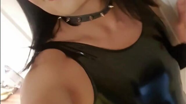 The little crossdresser in latex suit