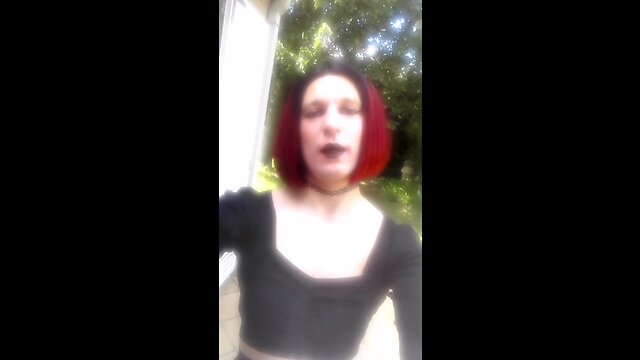 Janelle shakes her massive penis under skirt