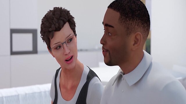 Barely legal trans teenager strokes her pecker in front of ebony stepdad