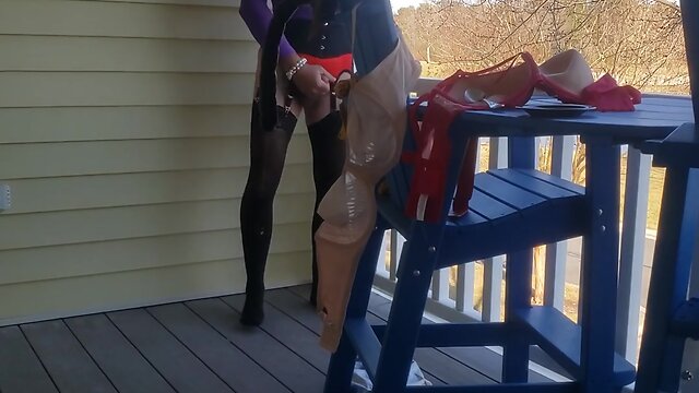 Deedeeslut69 in a pink skirt and white top