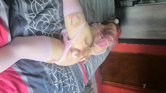 Crossdresser hope playing with her mischievous hole.